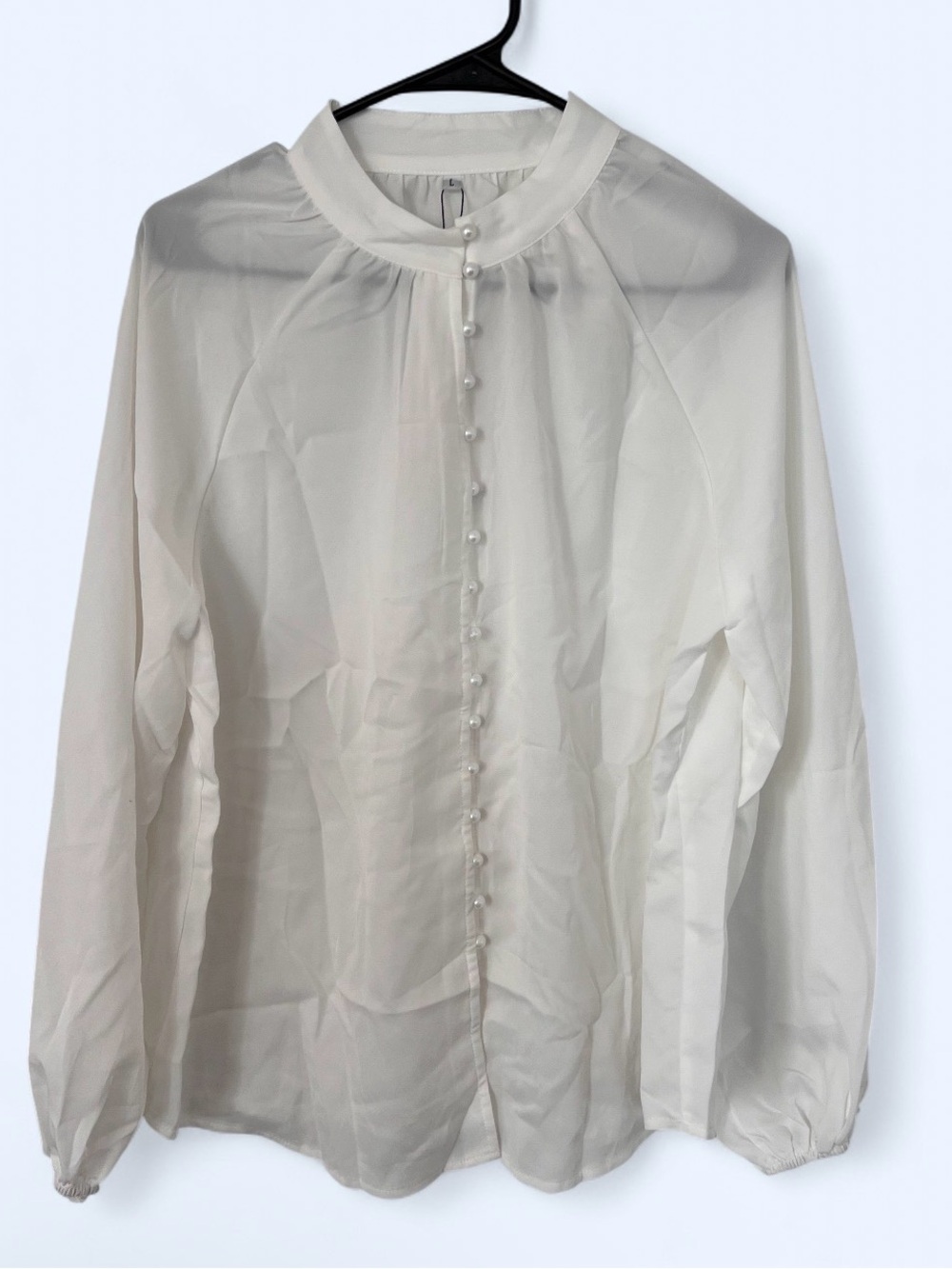 Elegant White Pearl-Button Blouse - Women's Top